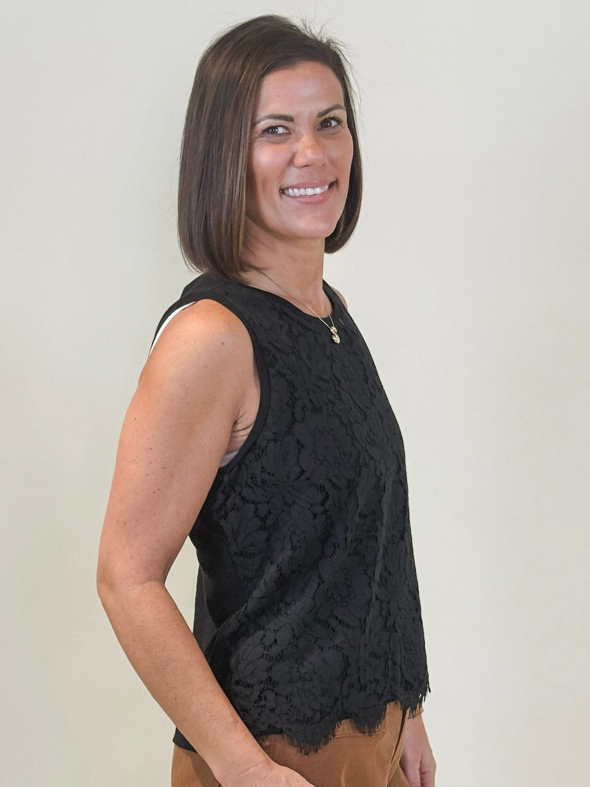 [Liverpool] Litia Sleeveless Lace-to-Knit Top