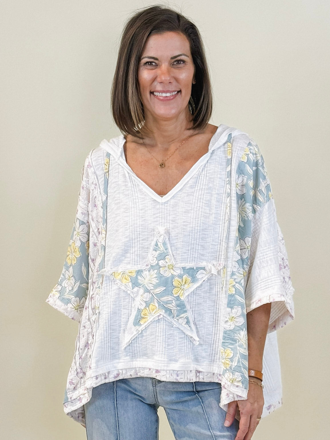 Stacie Star Patch Hooded Sweater Top