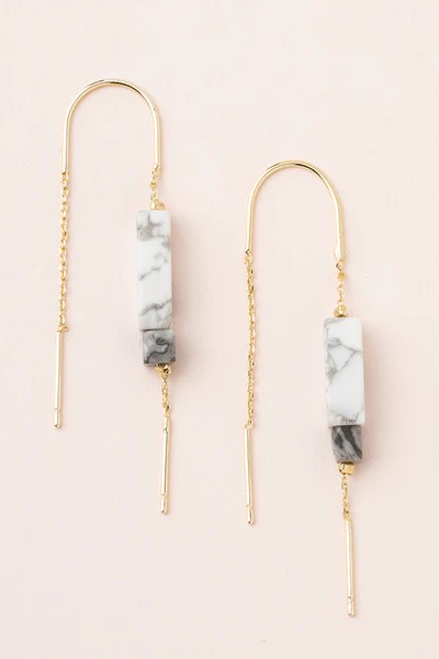 Rectangle Stone Thread Earrings - Howlite/Black/Gold