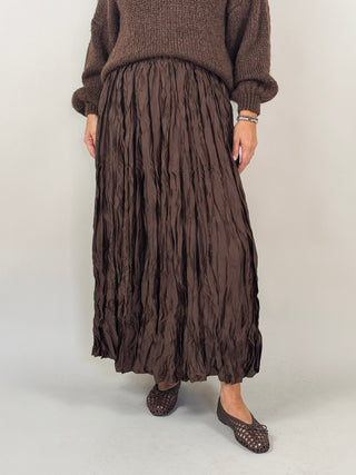 Crue Crinkle Satin Skirt - Brown