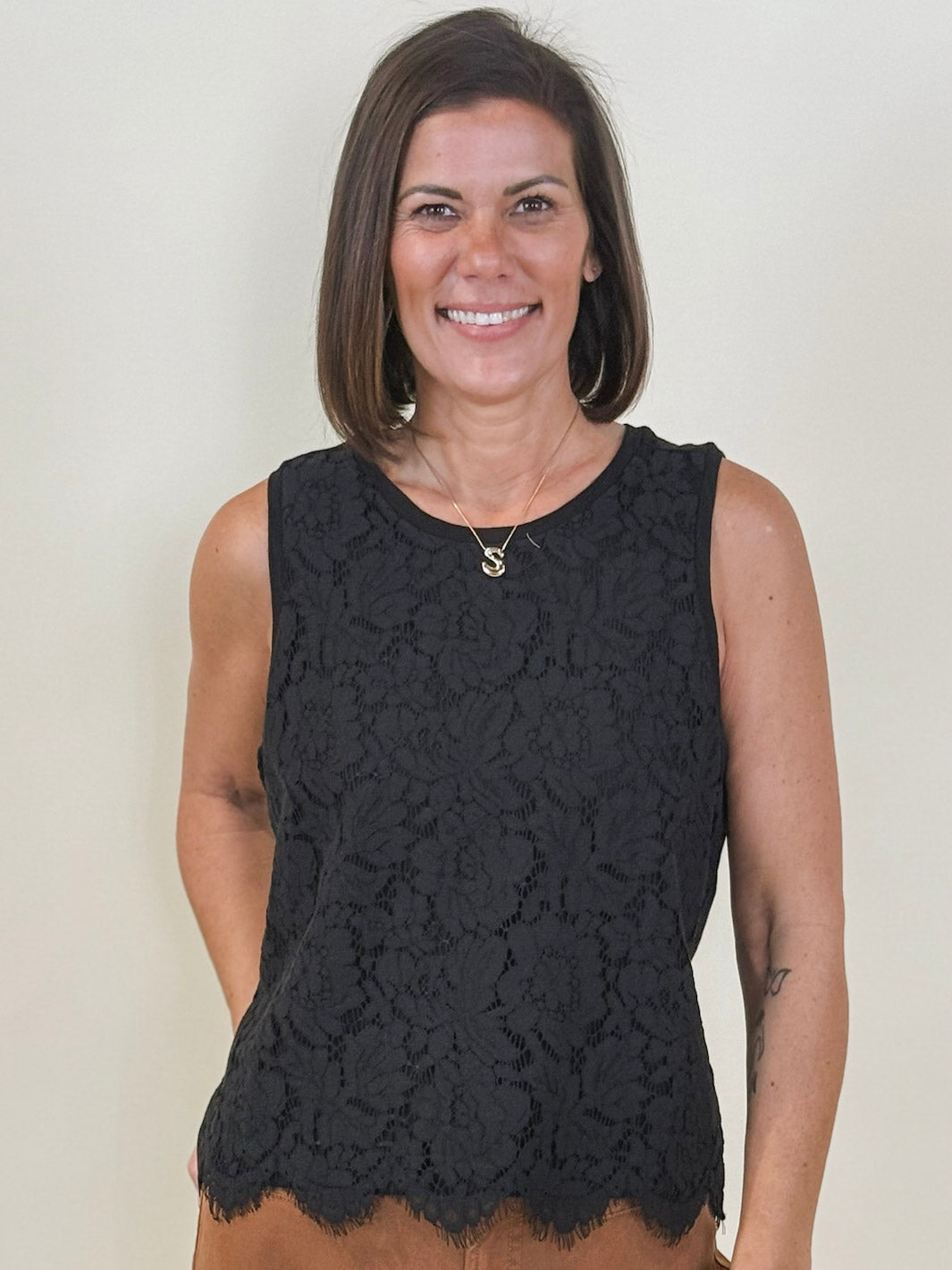 [Liverpool] Litia Sleeveless Lace-to-Knit Top