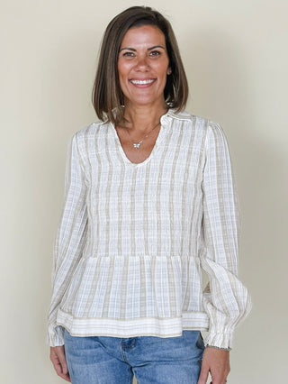 [TRIBAL] Darcie Long Sleeve Smocked Blouse