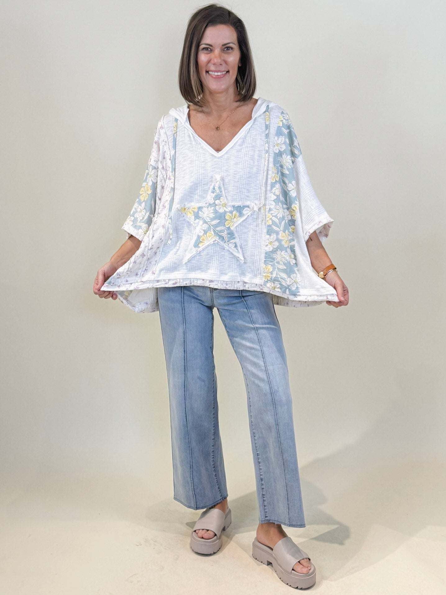 Stacie Star Patch Hooded Sweater Top