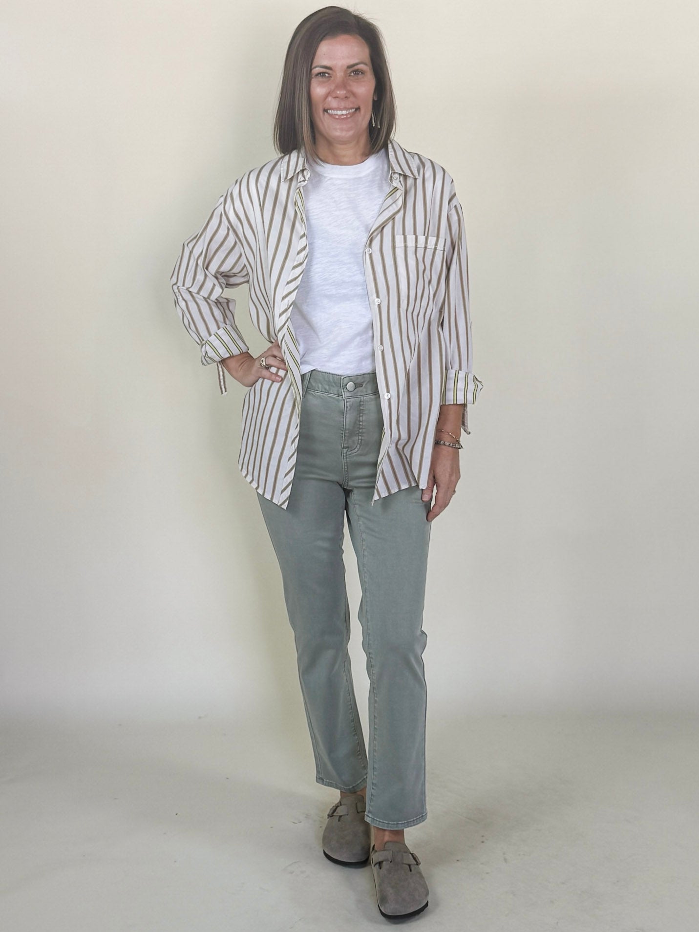 [TRIBAL] Kara Roll-Up Sleeve Button Front Shirt