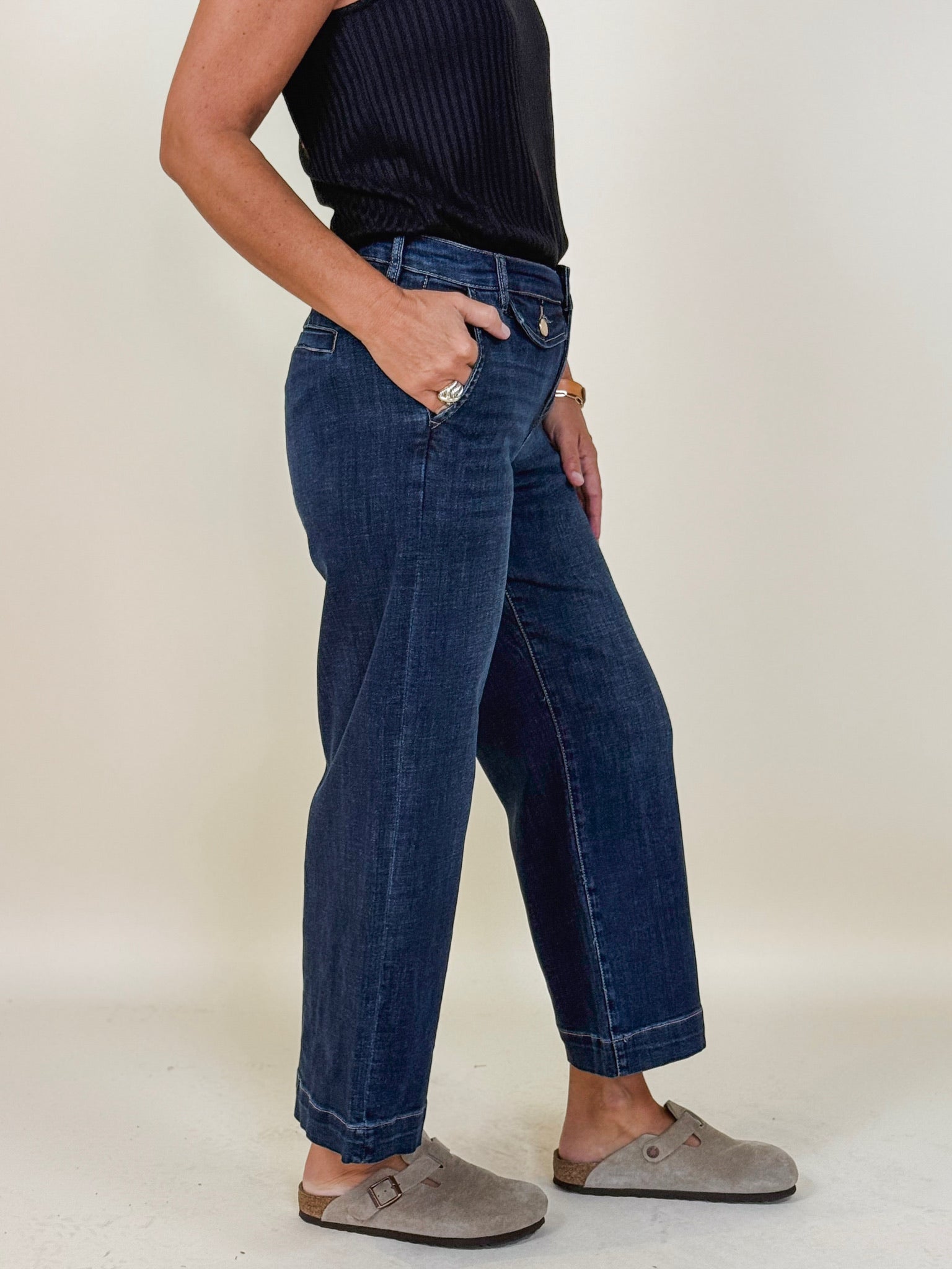 [Liverpool] Stride Wide Leg Jean with Trouser Details, 27” Inseam
