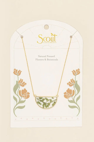 Pressed Flower Necklace - Green Peppergrass/Gold