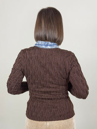 Henri Denim Mix Textured Henley Top