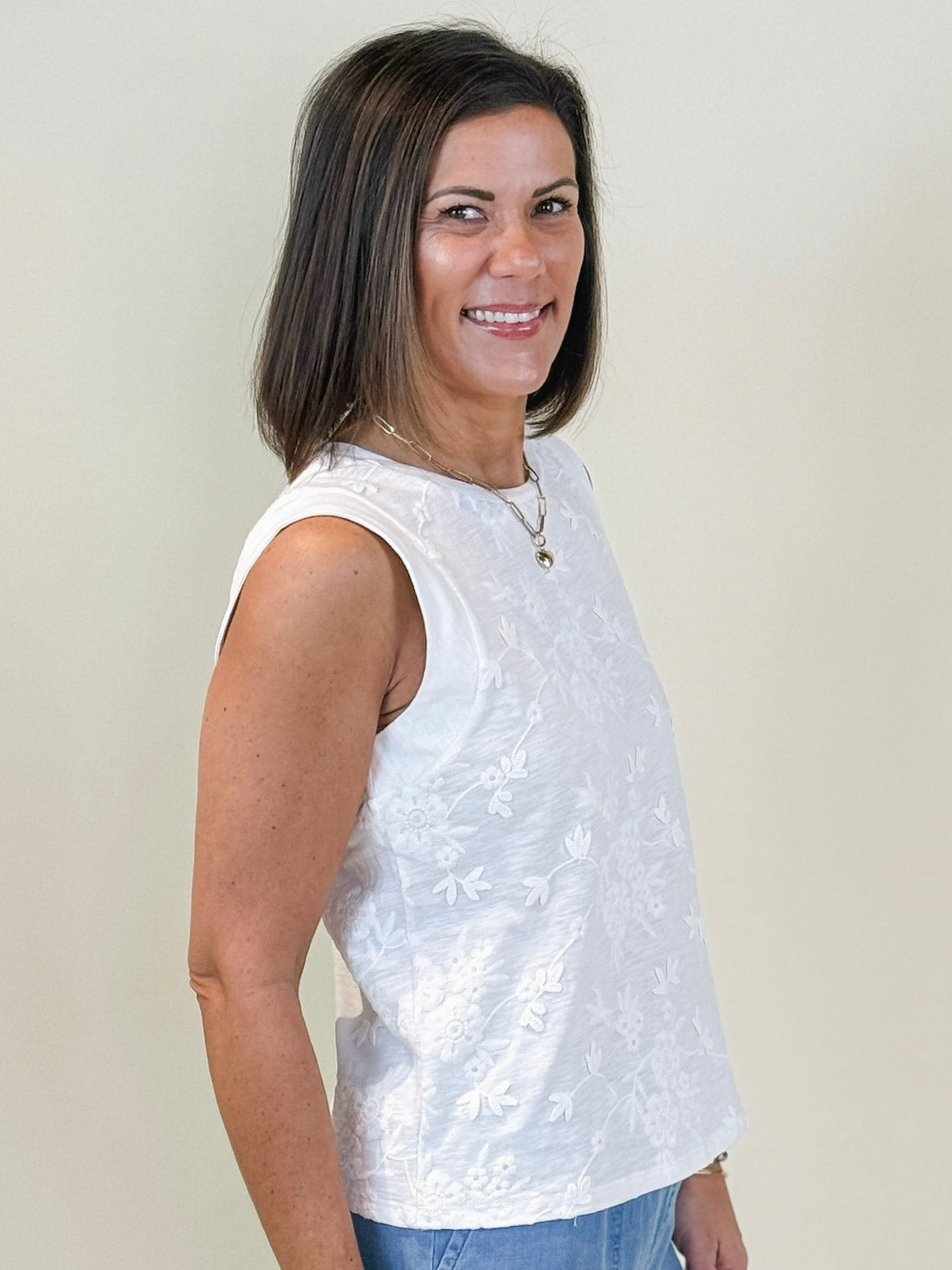 Eileen Embroidered Crew Neck Top