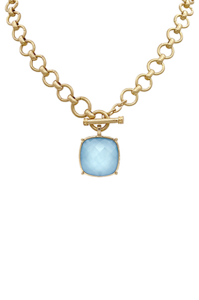 25mm Cushion Cut Pendant Necklace - Icy Blue/Gold