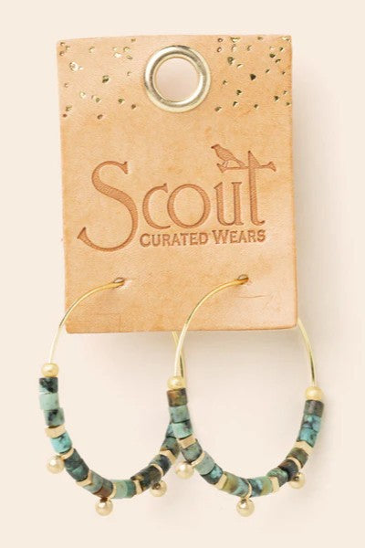 Stone Disc Hoop Earrings - African Turquoise/Gold