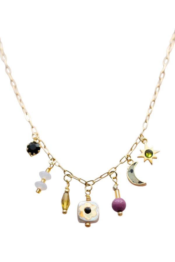 Dainty Flower Beaded Charm Necklace