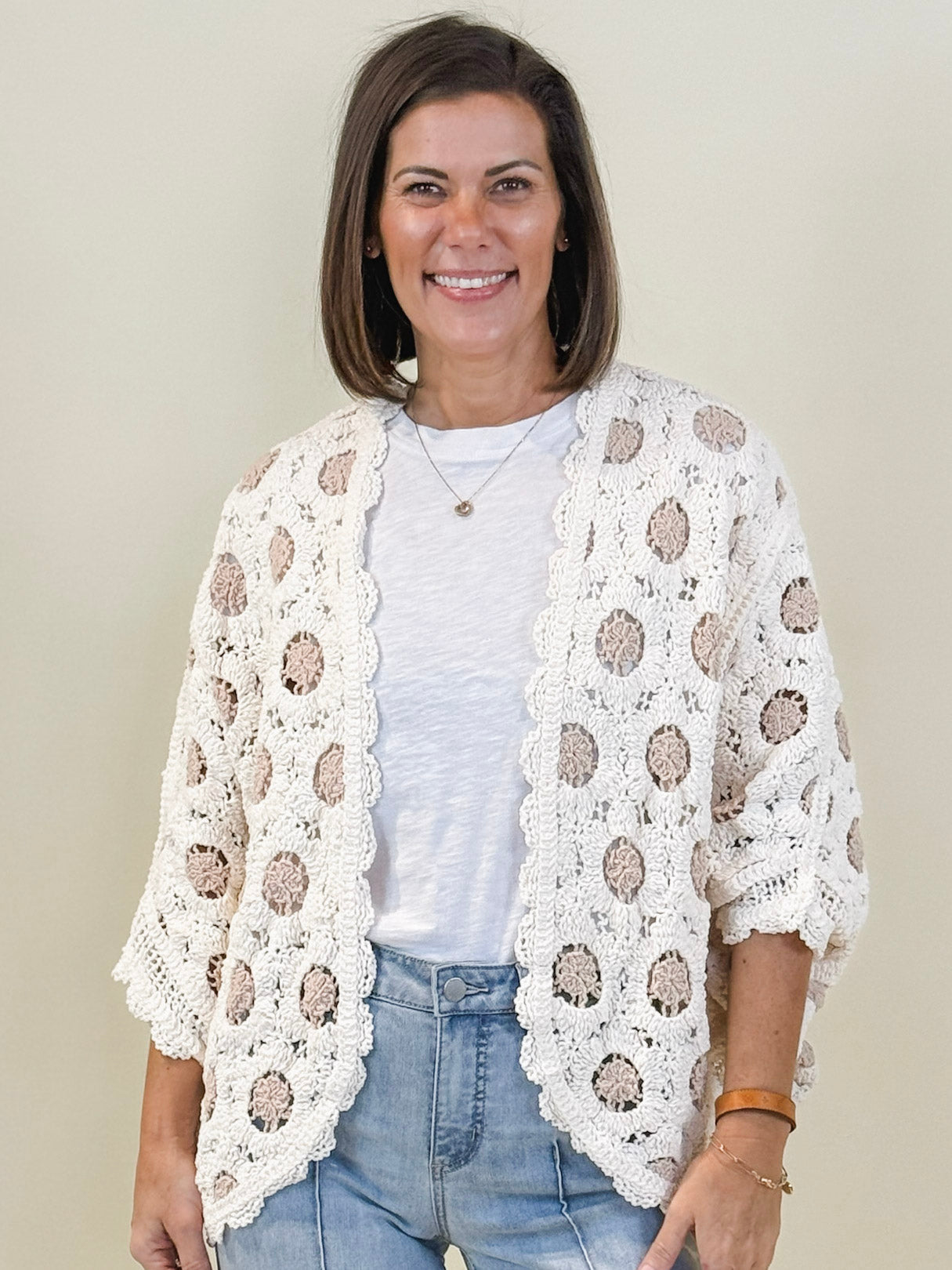 Carly Crochet Cardigan - Cream/Latte