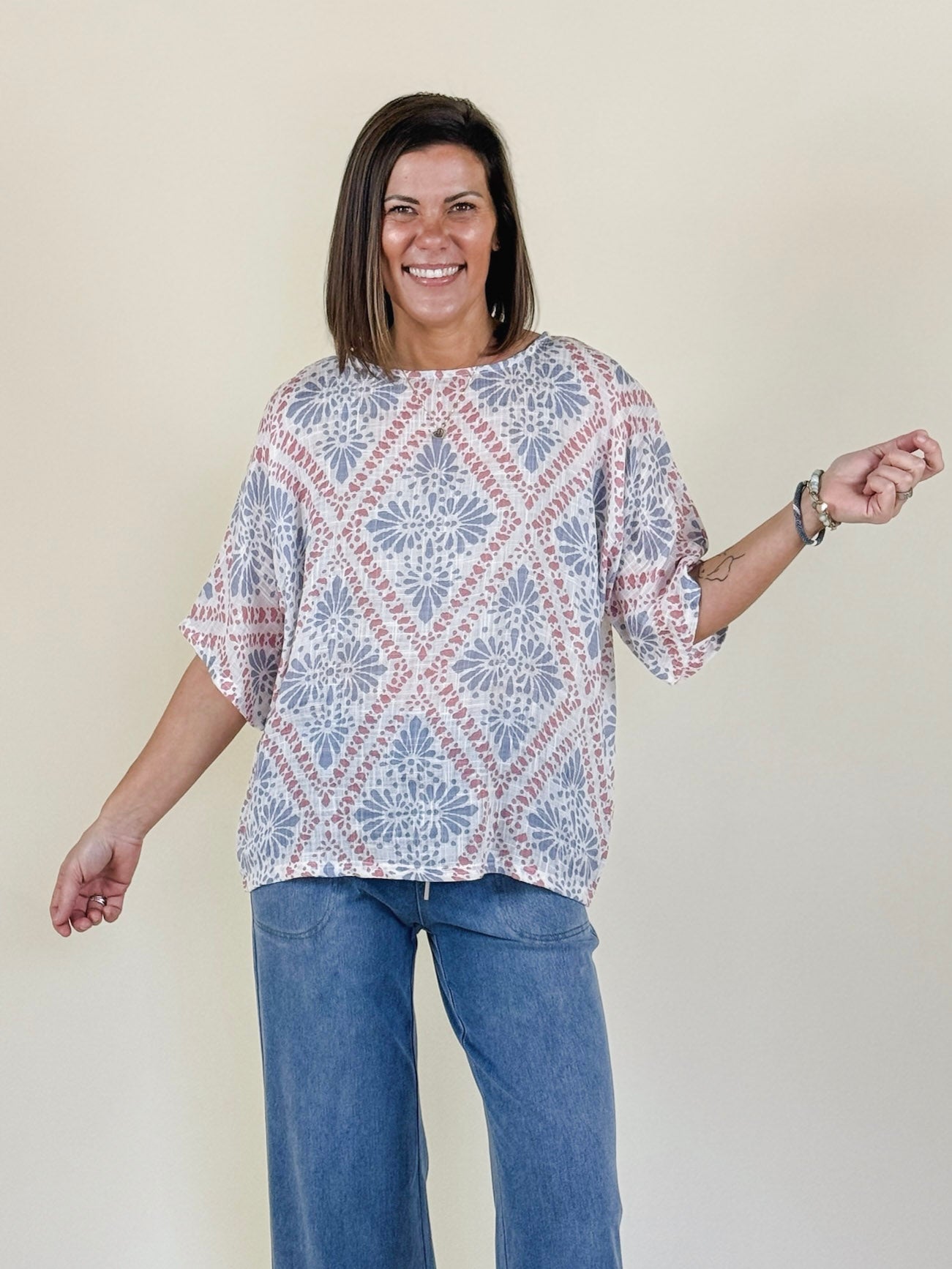 Gia Printed Dolman Blouse