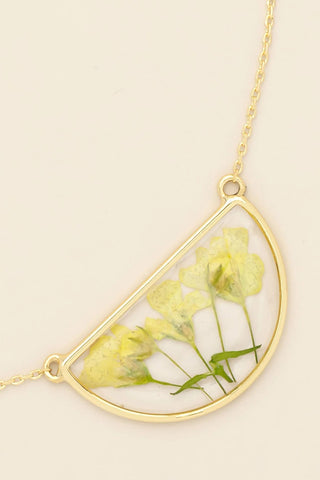 Pressed Flower Necklace - Yellow Baby's Breath/Gold