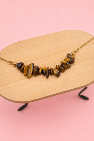 Tiger Eye Stone Necklace - Gold