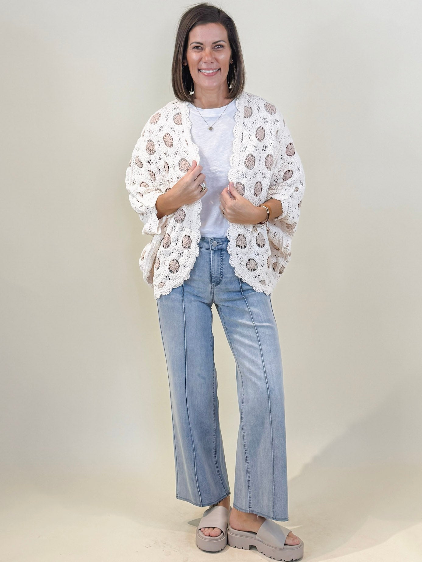 Carly Crochet Cardigan - Cream/Latte