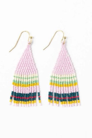 Audrey Horizontal Stripes Beaded Fringe Earrings - Lilac