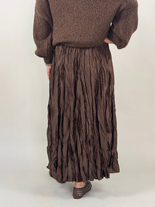 Crue Crinkle Satin Skirt - Brown