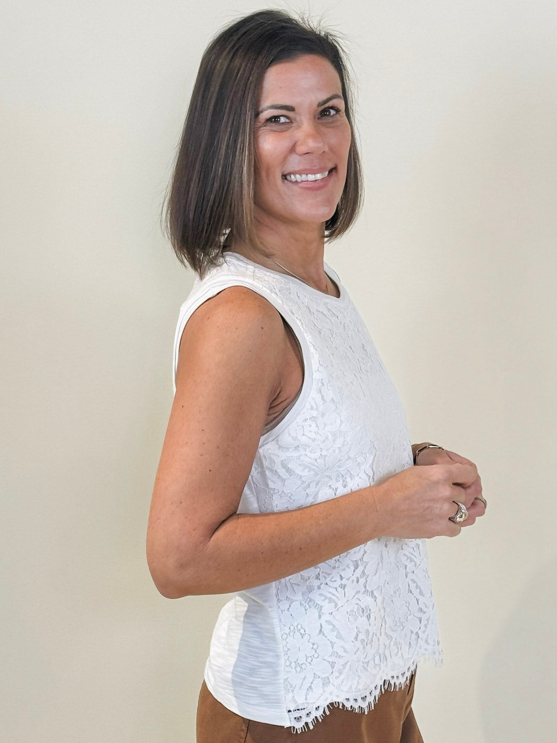 [Liverpool] Litia Sleeveless Lace-to-Knit Top