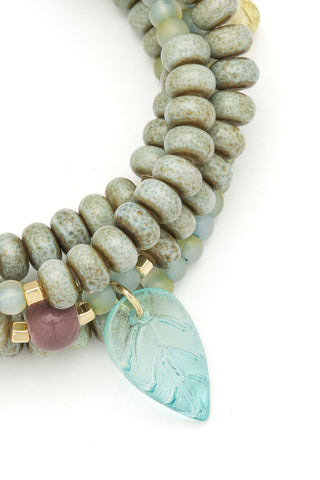 Ceramic Bead Wrap Bracelet/Necklace - Renewal/Leaf