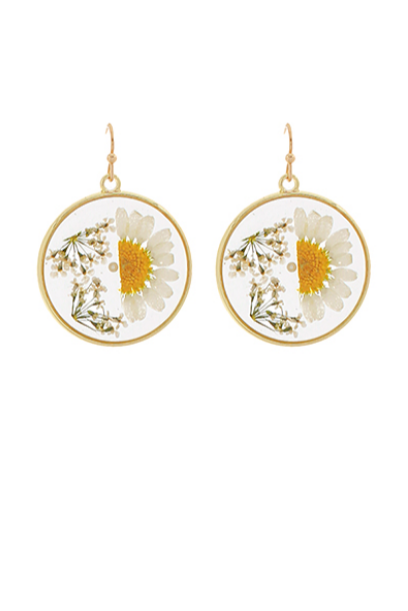 Flower Round Earrings - White/Gold