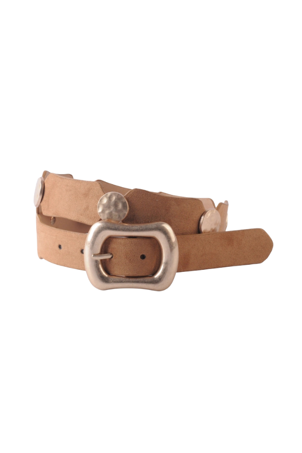 Gold Circle Link & Leather Panel Alternating Pattern Belt