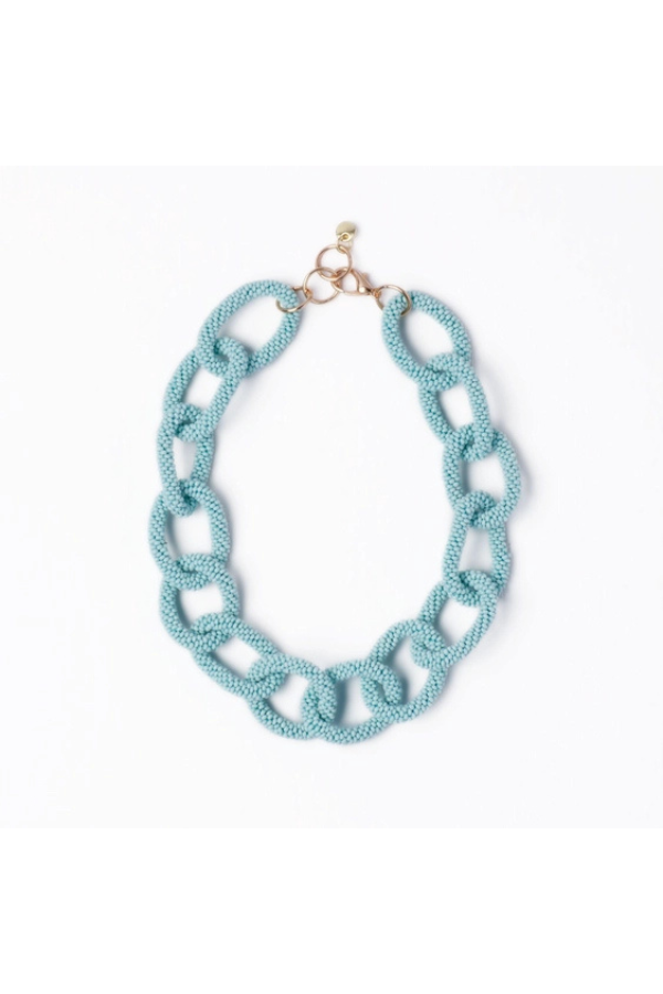 Jenna Chain Link Beaded Necklace - Light Blue