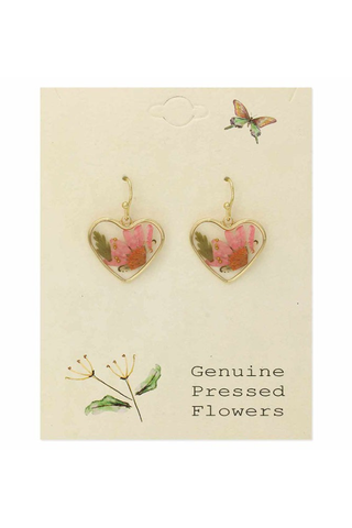 Cottage Floral Dried Flower Heart Earrings