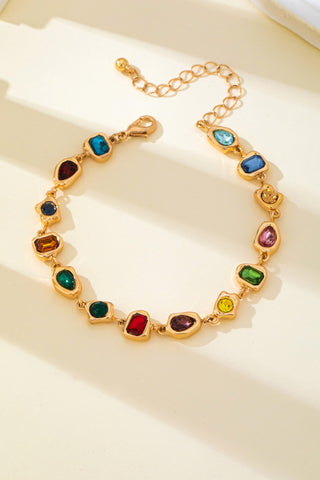 Multicolor Rhinestone Bezel Link Bracelet - Gold