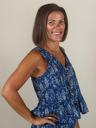 Fidelia Sleeveless Fish Pattern Top