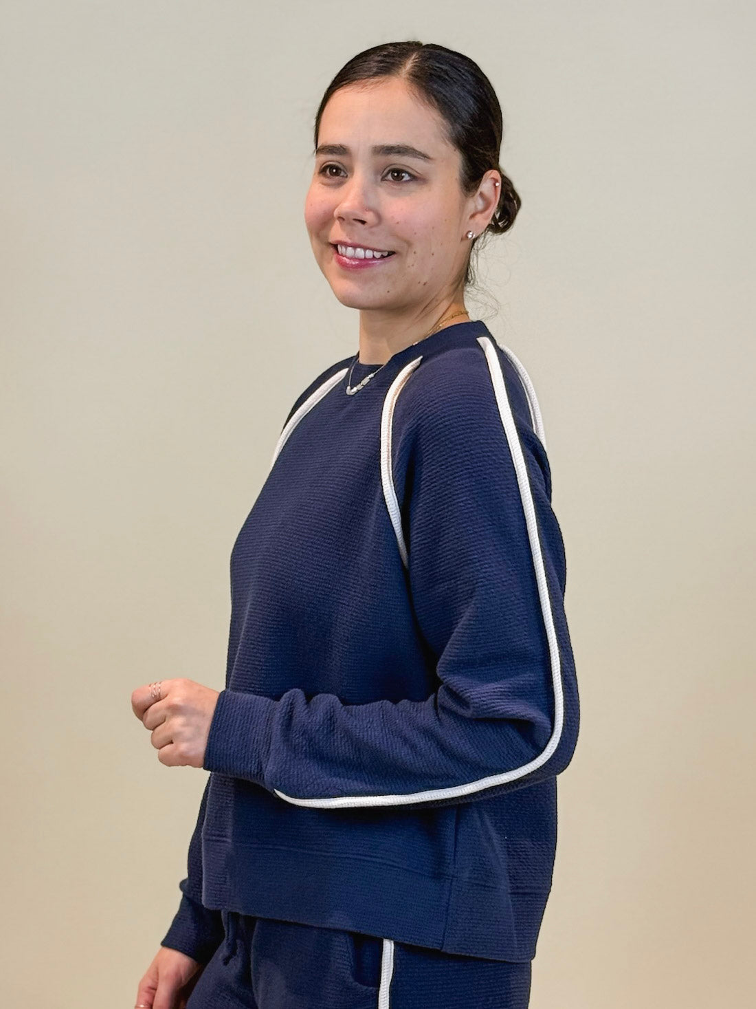 Christine Piping Detail Cloudy Knit Long Sleeve Top