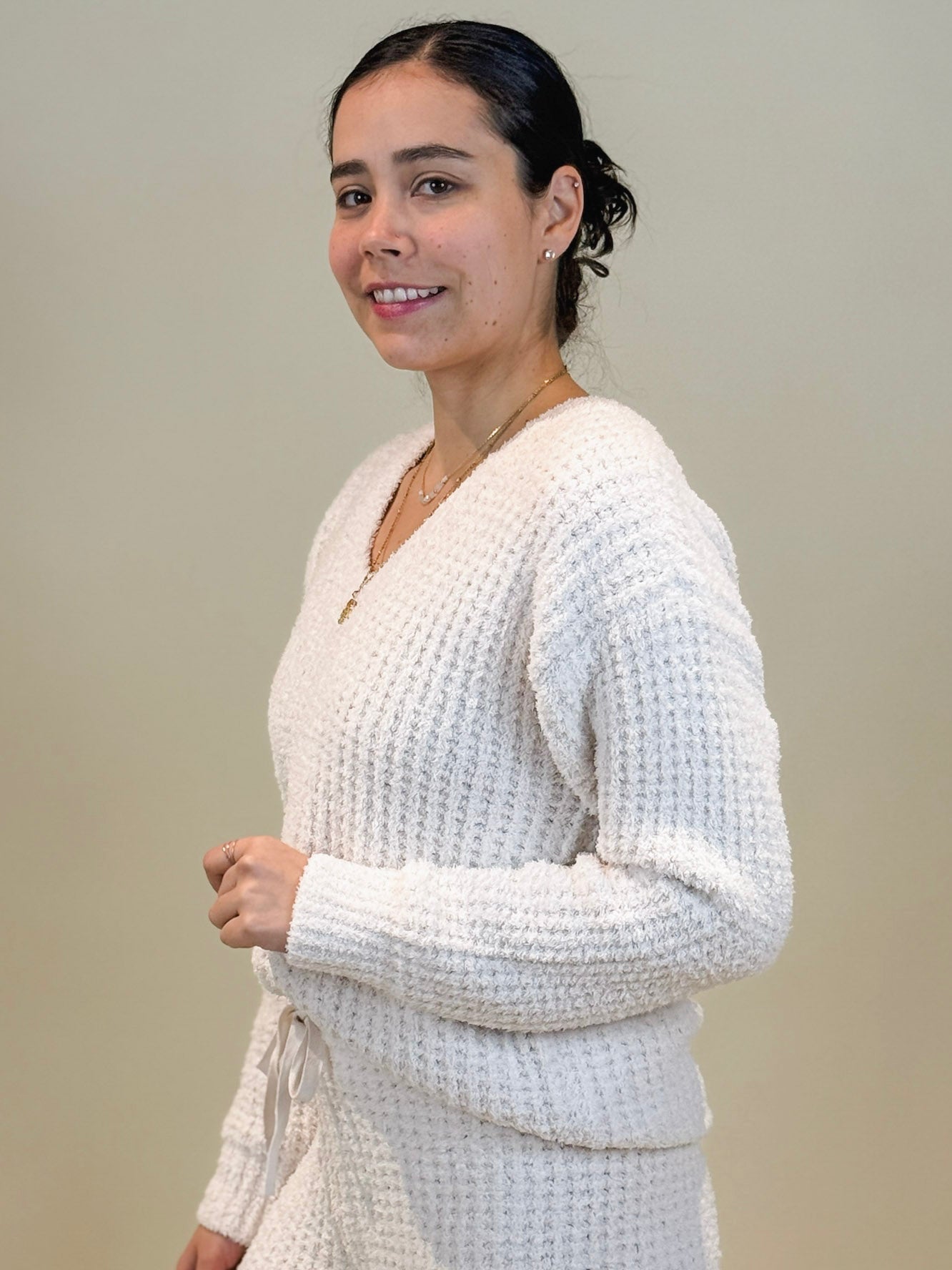 Mia Marshmallow Waffle V-Neck Lounge Set