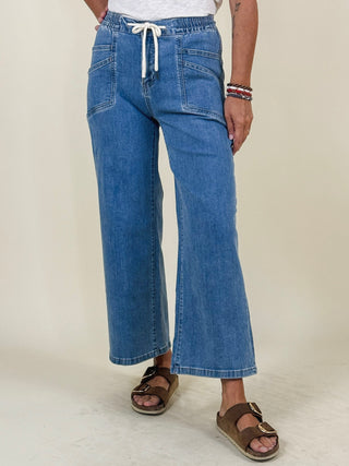 Isabella Drawstring Wide Leg Denim Pants