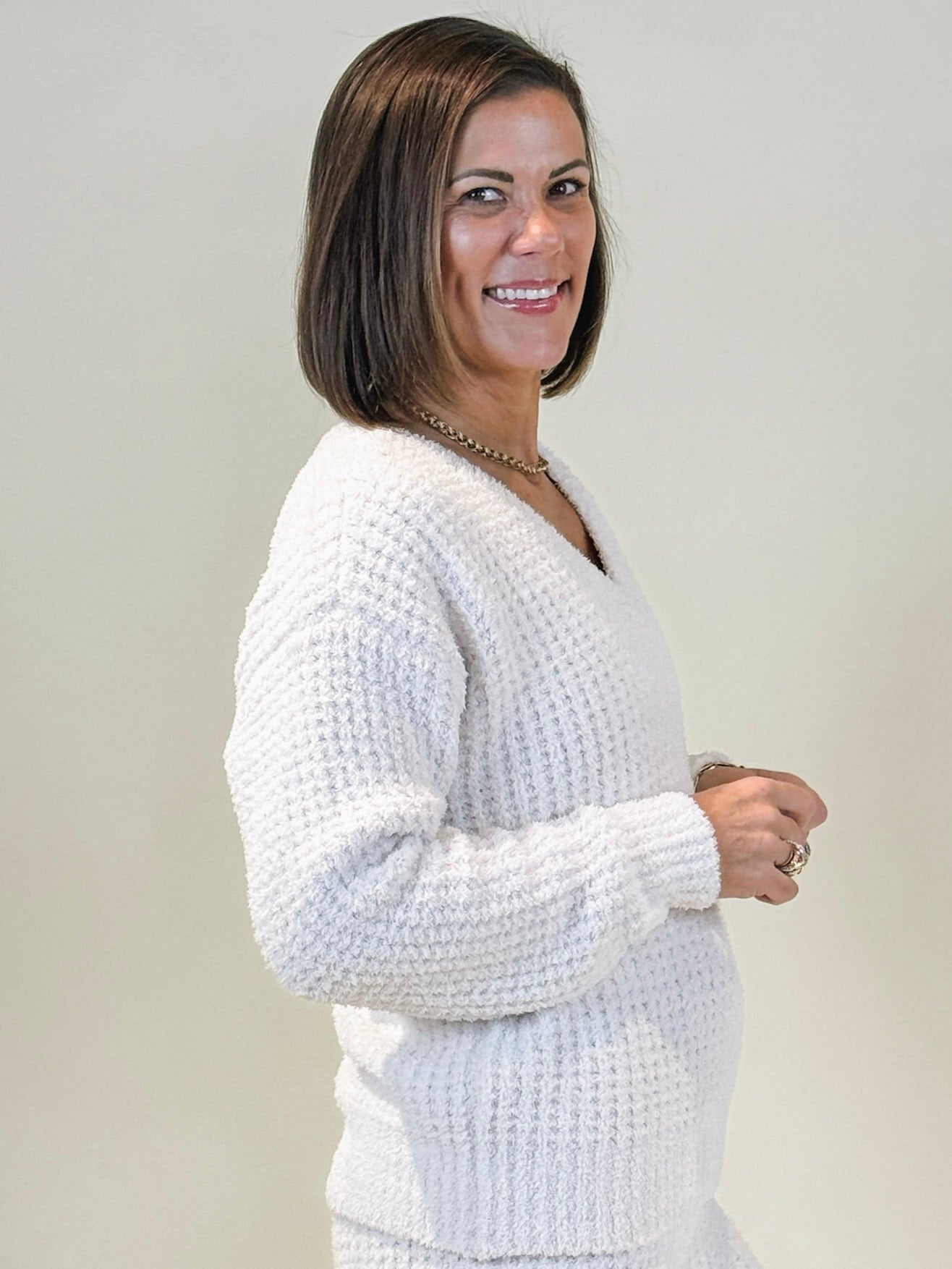 Mia Marshmallow Waffle V-Neck Lounge Set