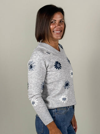 Elle Embroidered V-Neck Sweater