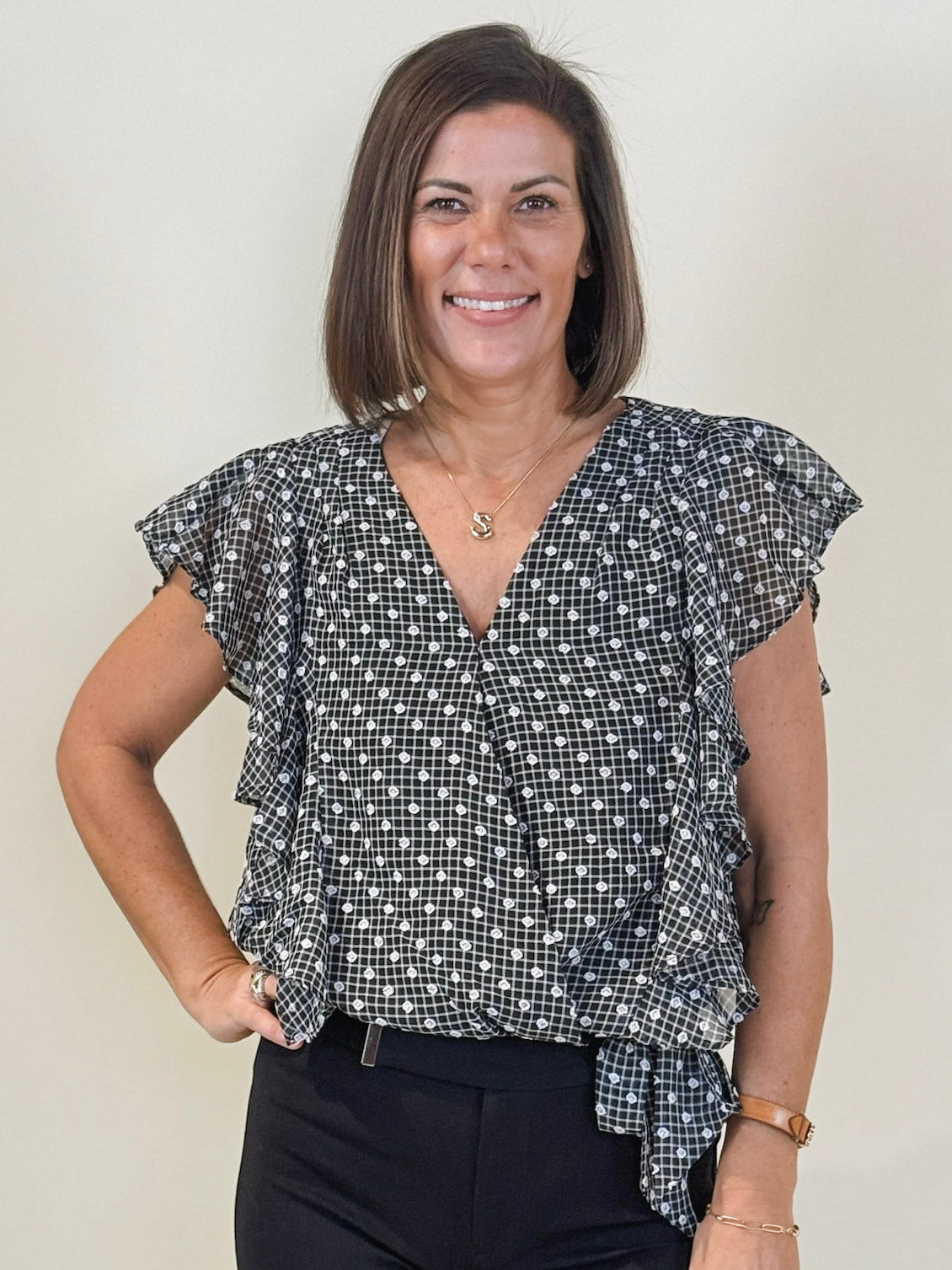 [Liverpool] Dahlia Ruffle Sleeve Draped Front Blouse