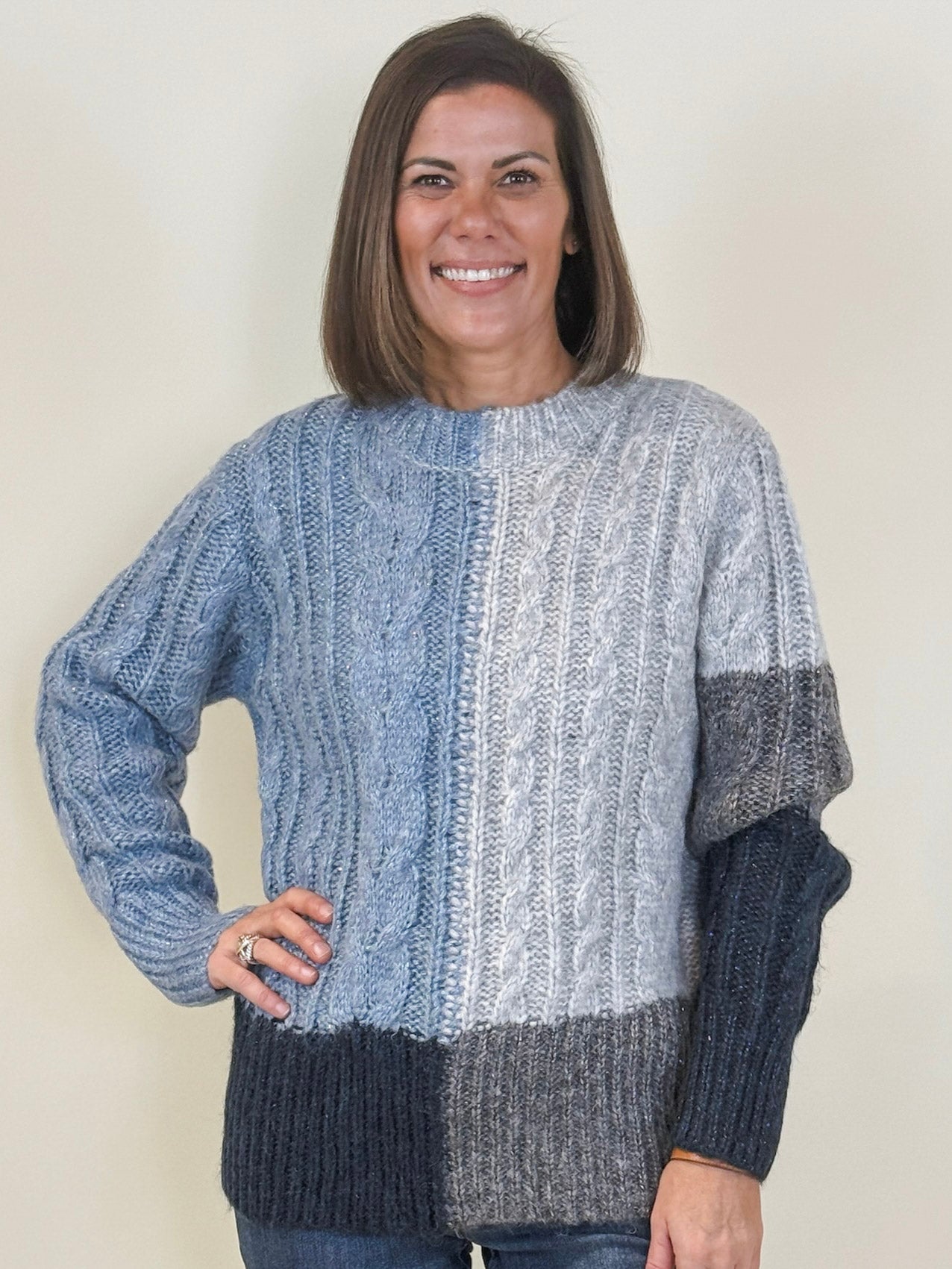 Tawney Color Blocked Cable Sweater