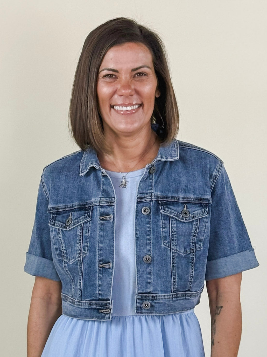 Ciara Cropped Short Sleeve Denim Jacket