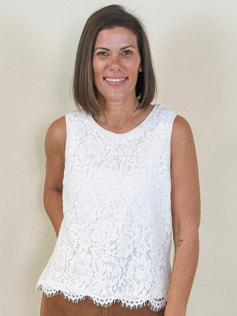 [Liverpool] Litia Sleeveless Lace-to-Knit Top