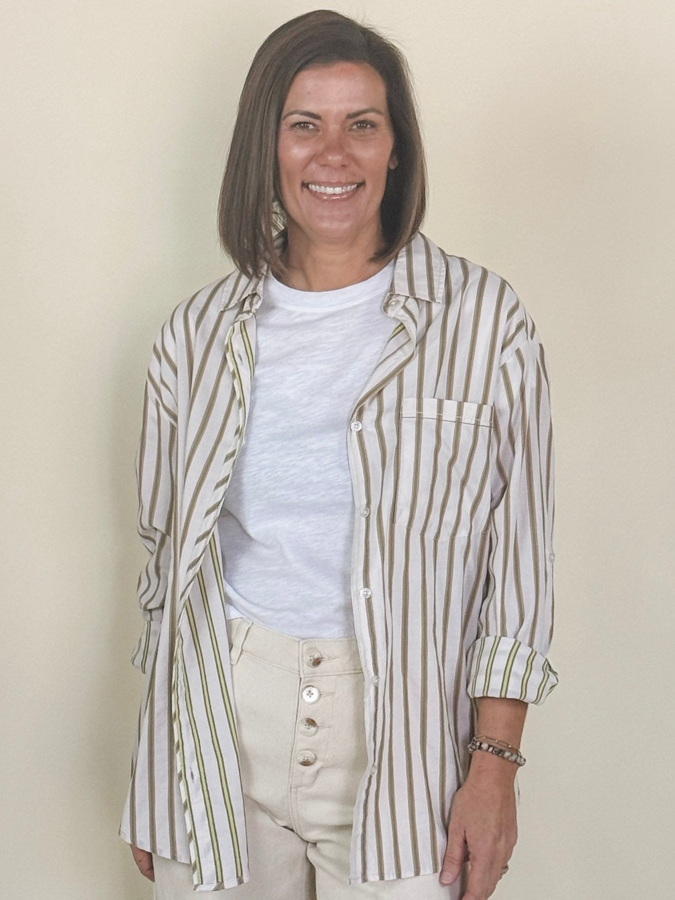 [TRIBAL] Kara Roll-Up Sleeve Button Front Shirt