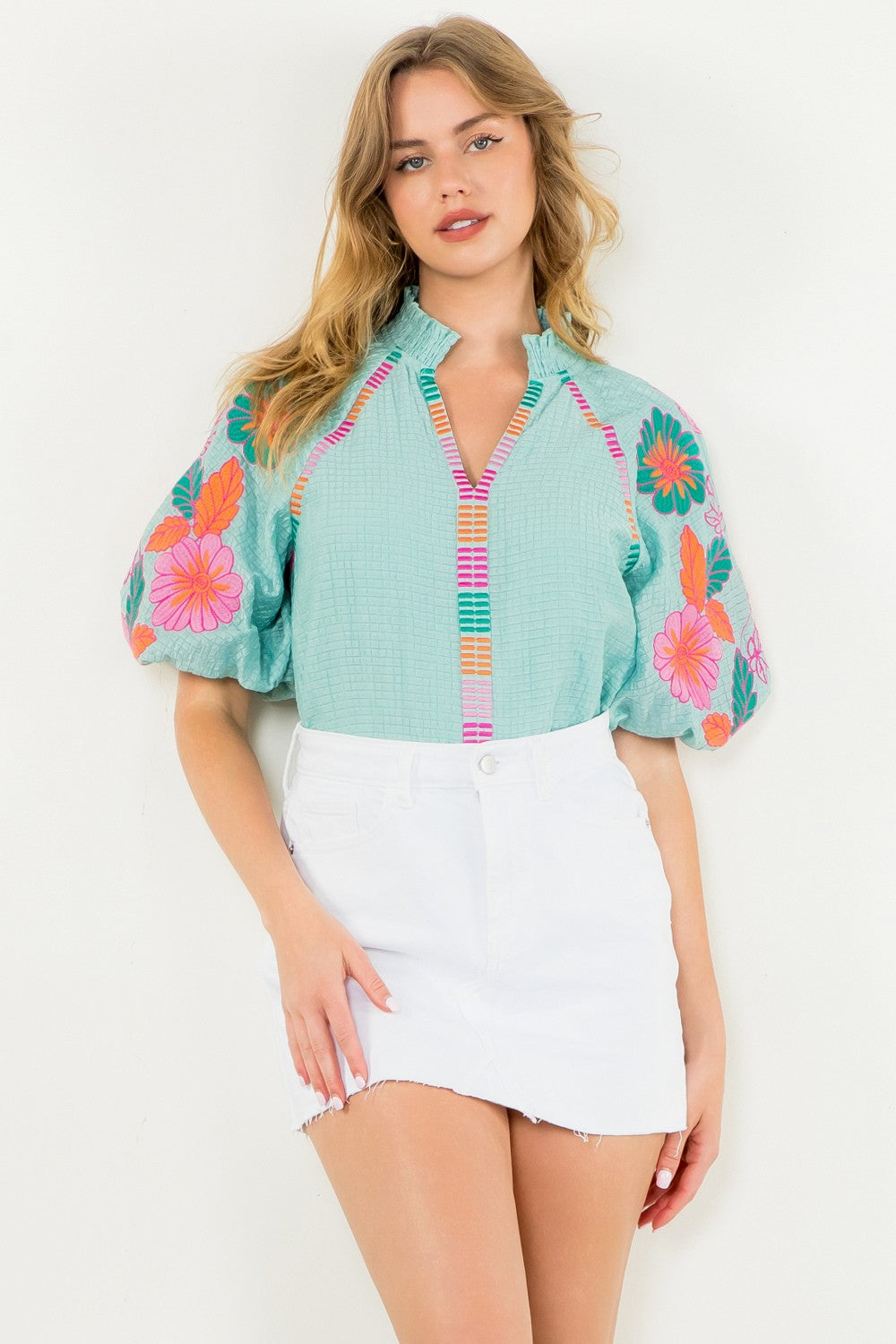 Emmy Embroidered Puff Sleeve Top