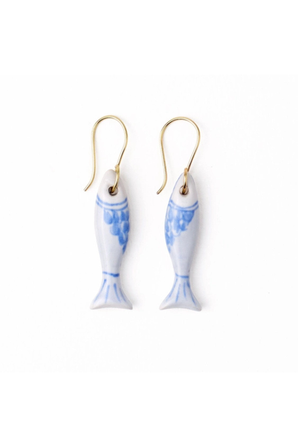 Danielle Fish Ceramic Earrings - Blue + White