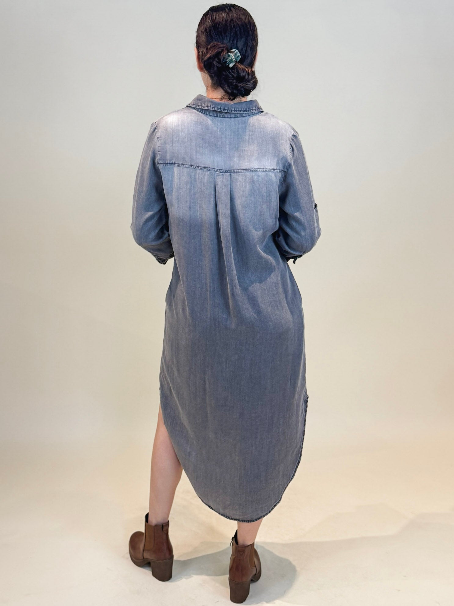 Sienna Roll Tab Sleeve Denim Shirt Dress