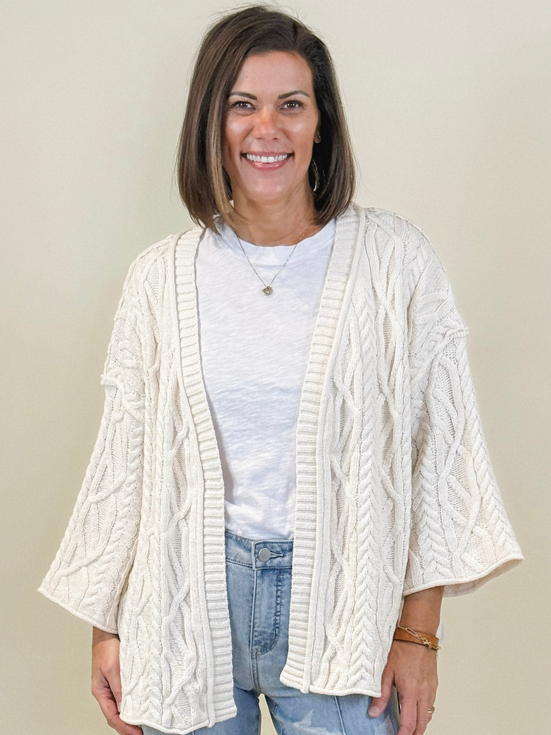 Allison Solid Pattern Open Cardigan