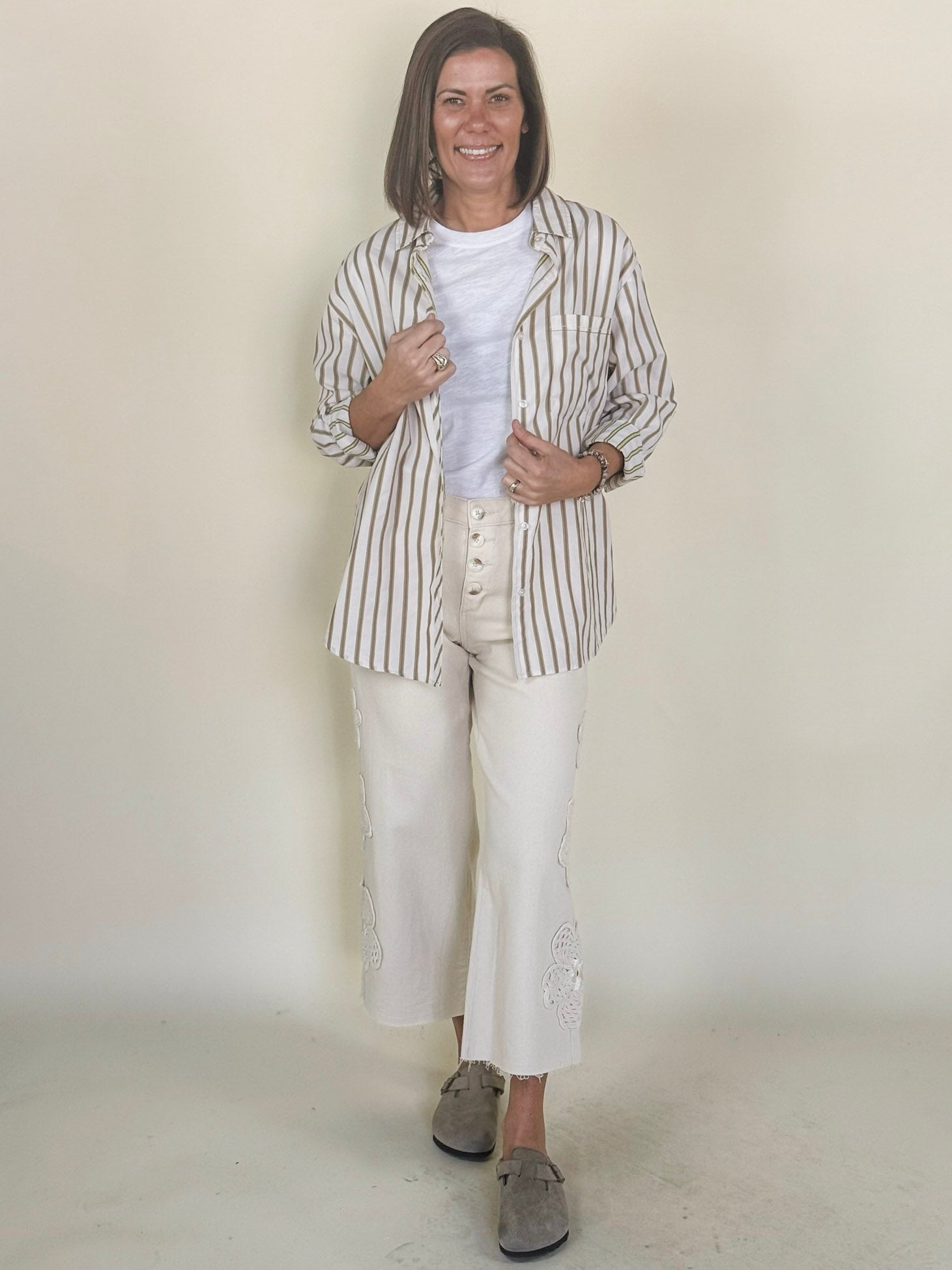 [TRIBAL] Kara Roll-Up Sleeve Button Front Shirt