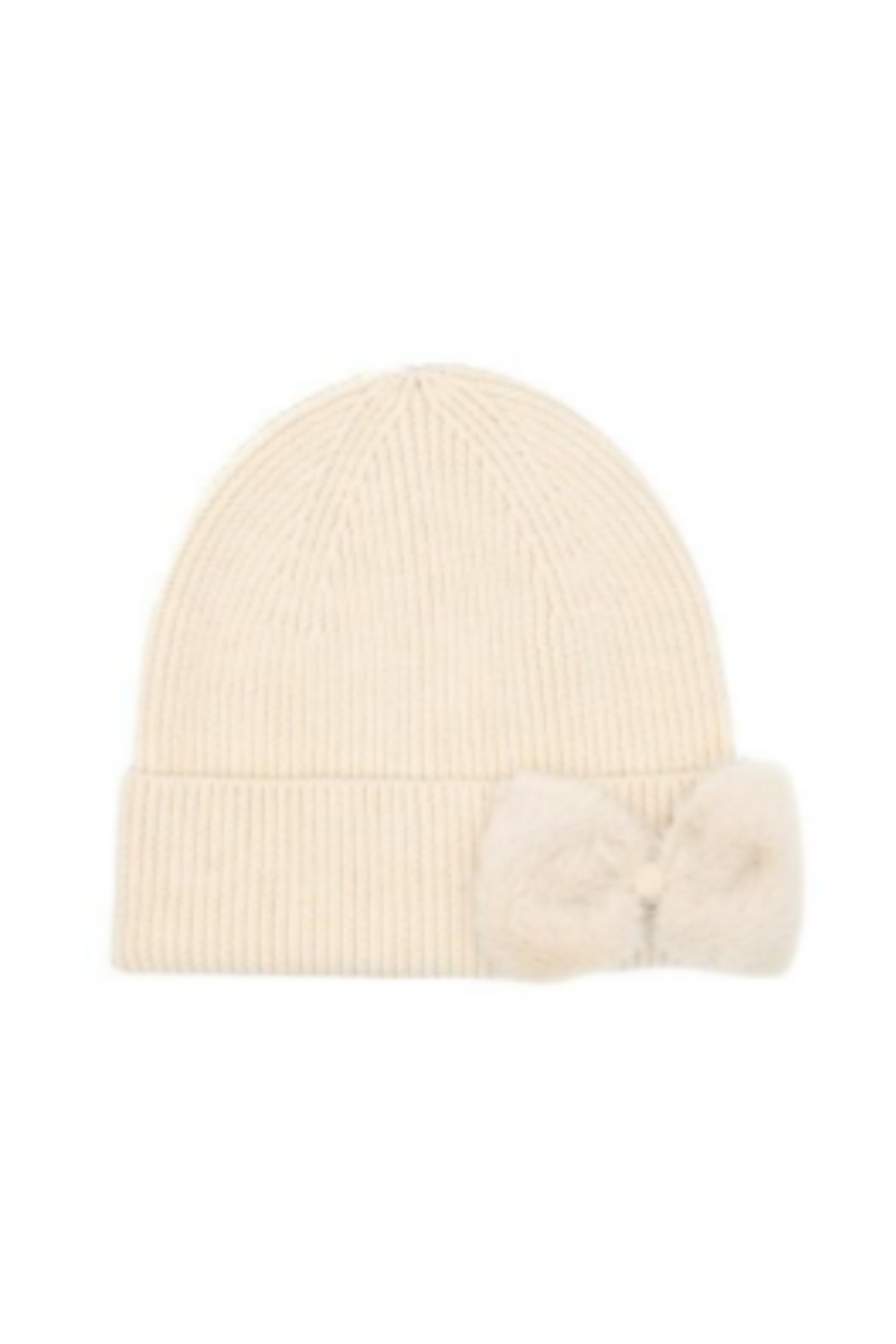 Faux Fur Ribbon Beanie - Beige