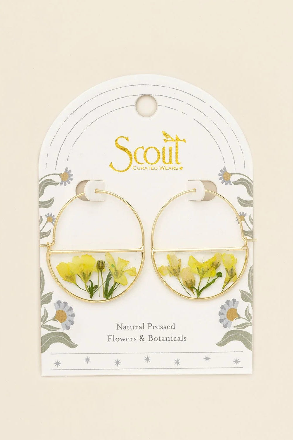 Pressed Flower Hoop Earrings - Yellow Baby's Breath/Gold
