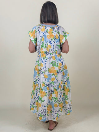 Leila Lemon Print Midi Dress