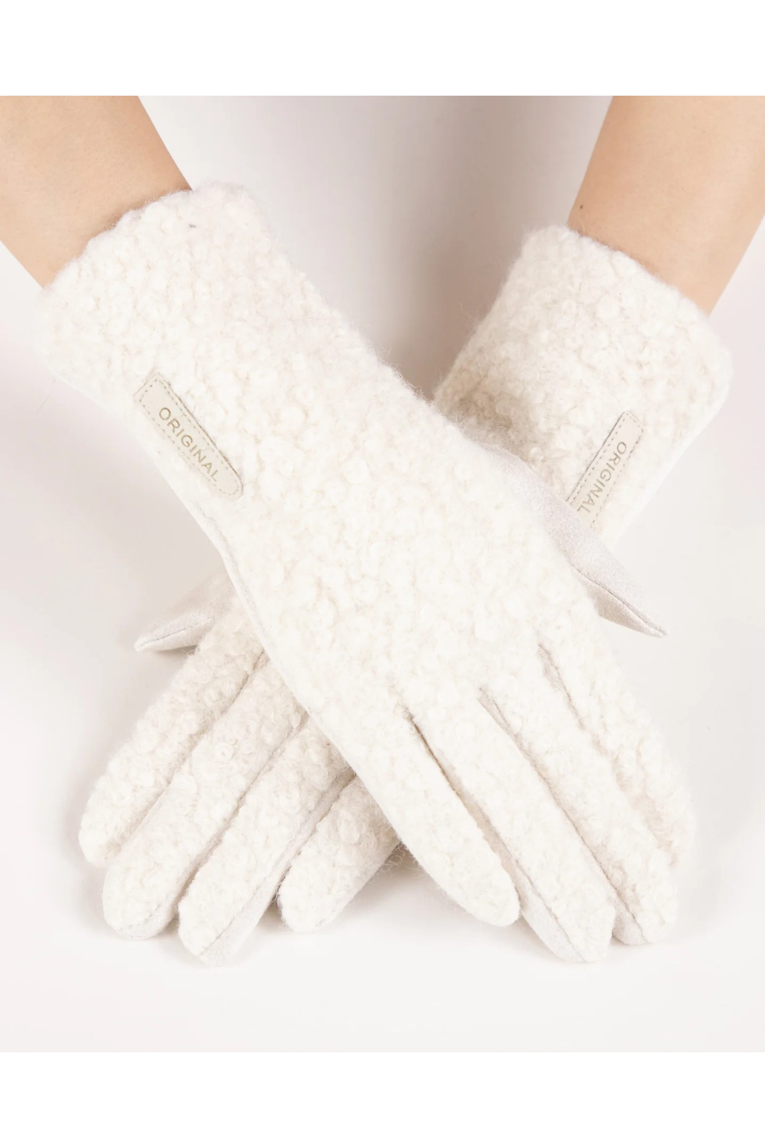 Boucle Faux Suede Logo Gloves - White