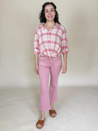 Layla Plaid Twist Front Top